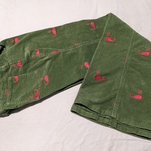 Girls green corduroy with pink whale Lilly Pulitzer pants size 10.